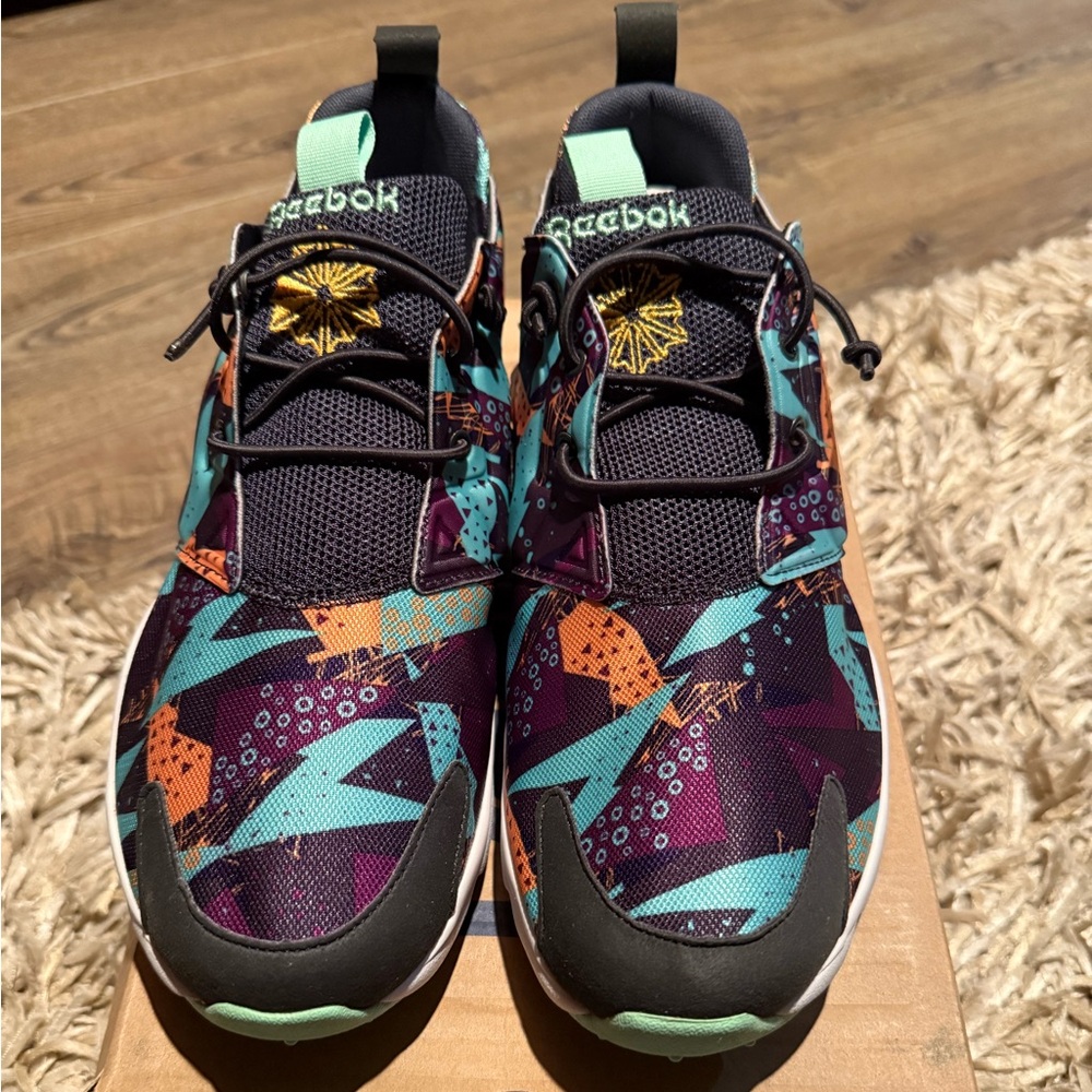 Reebok Geometric Teal and Orange Sneakers